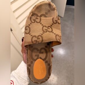 Gucci Tan Logo Slide Sandals